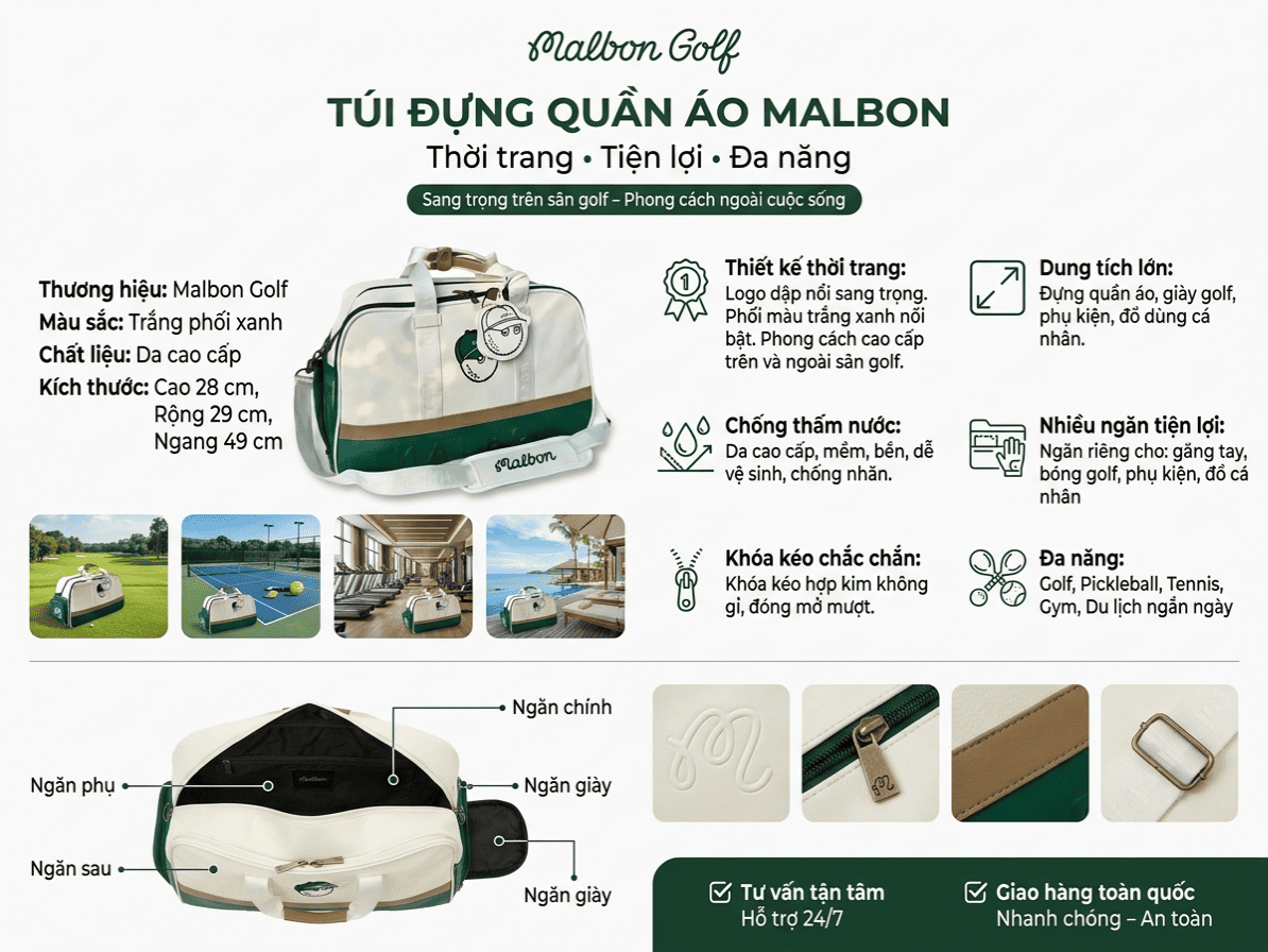 Túi Đựng Quần Áo Golf Da Logo Dập Nổi | Malbon